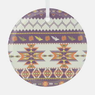 Colourful Aztec: vibrant seamless pattern. Glass Tree Decoration