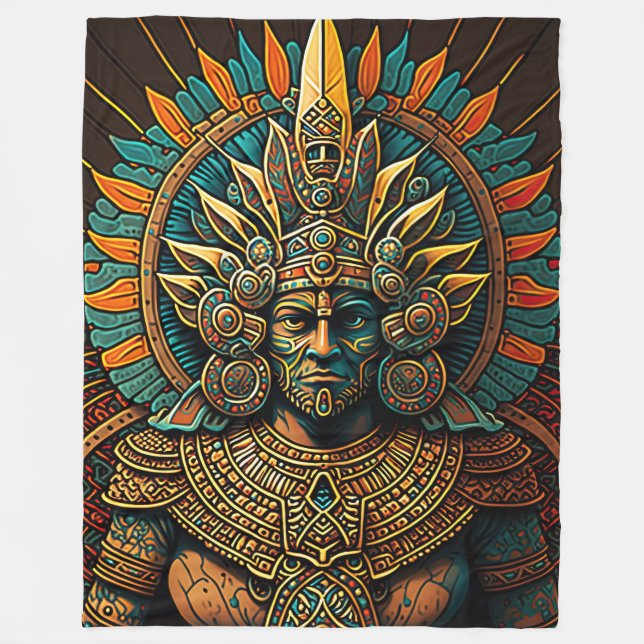Colourful Aztec Warrior Blanket (Front)