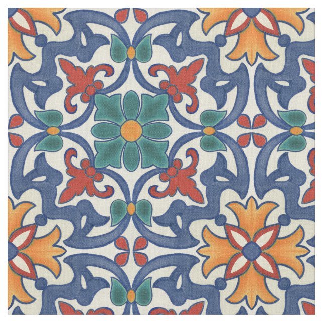 Colourful Azulejos Pattern Fabric (Close Up)