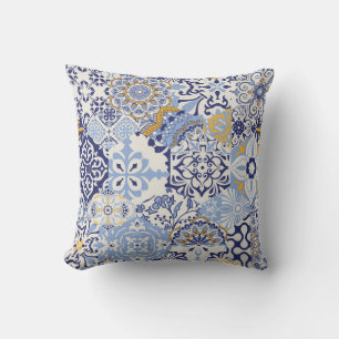 Colourful Azulejos tiles: hand-drawn pattern. Cushion