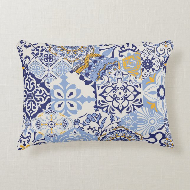 Colourful Azulejos tiles: hand-drawn pattern. Decorative Cushion (Front)