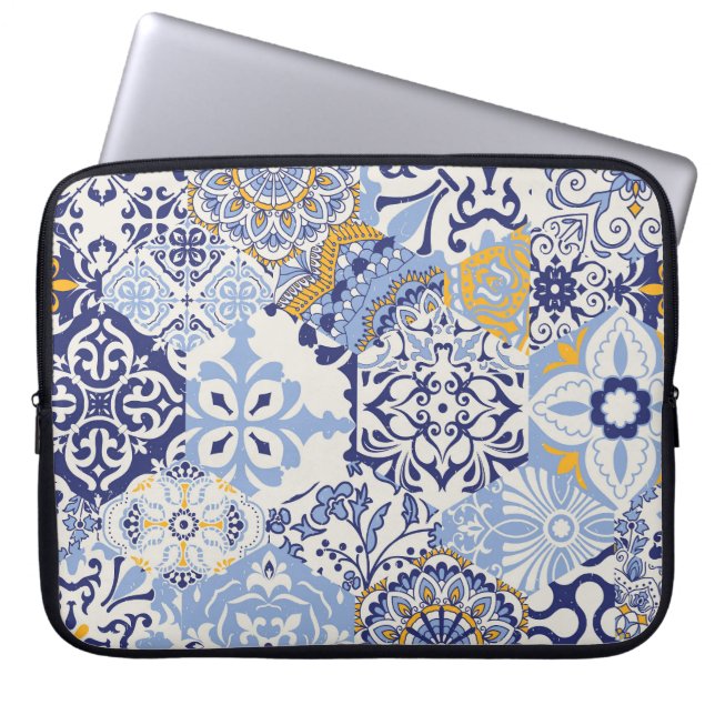 Colourful Azulejos tiles: hand-drawn pattern. Laptop Sleeve (Front)