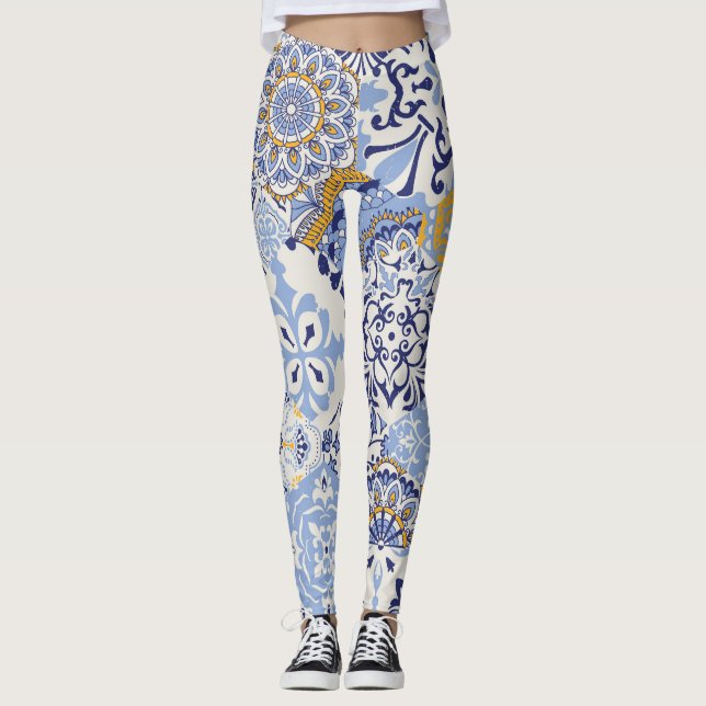 Colourful Azulejos tiles: hand-drawn pattern. Leggings (Front)