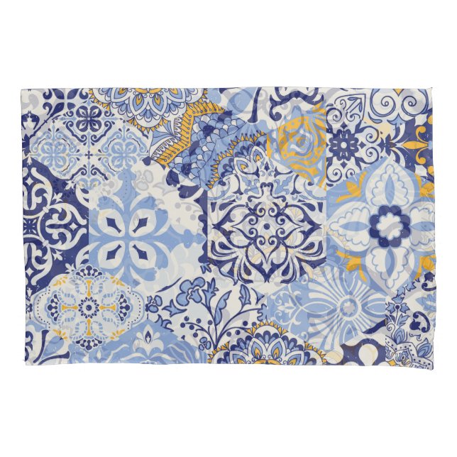 Colourful Azulejos tiles: hand-drawn pattern. Pillowcase (Front)