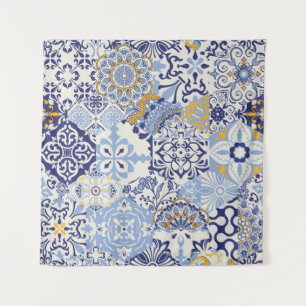 Colourful Azulejos tiles: hand-drawn pattern. Tapestry
