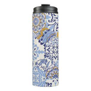 Colourful Azulejos tiles: hand-drawn pattern. Thermal Tumbler
