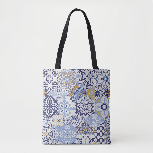Colourful Azulejos tiles: hand-drawn pattern. Tote Bag (Front)