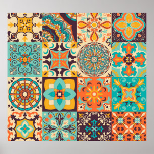 Colourful Azulejos Traditional Tiles Set Poster