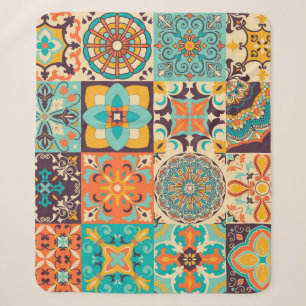 Colourful Azulejos Traditional Tiles Set Sherpa Blanket