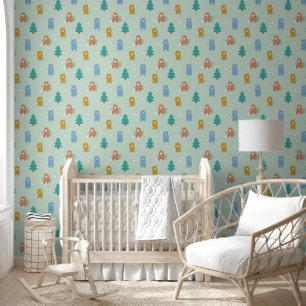 Colourful Baby Bear Woodland Wallpaper