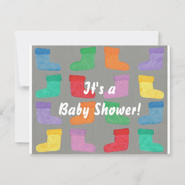 Colourful Baby Boots Unisex Shower Invitations (Front)