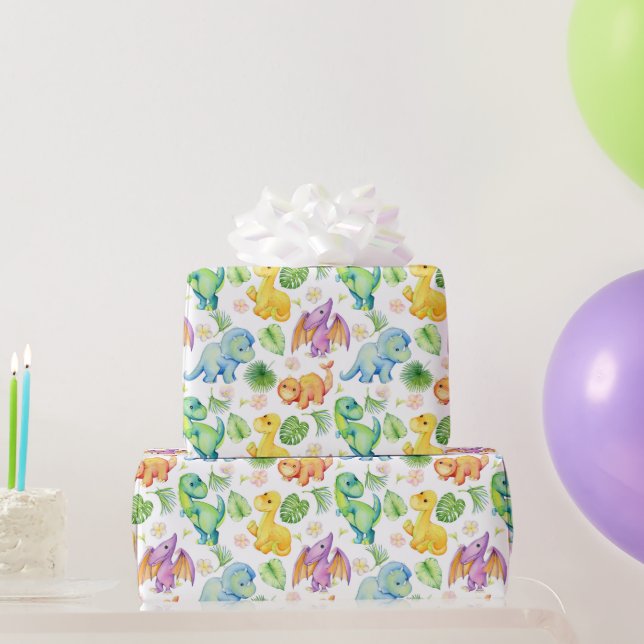 Colourful Baby Dinosaur  Wrapping Paper (Party Gifts)
