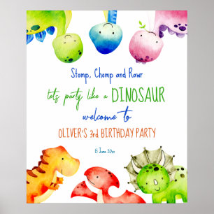 Colourful baby dinosaurs birthday welcome sign
