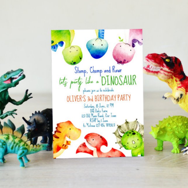 Colourful baby dinosaurs toddler birthday invite (Creator Uploaded)