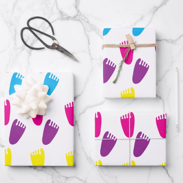 Colourful Baby Footprint Pattern Wrapping Paper Sheet (Front)