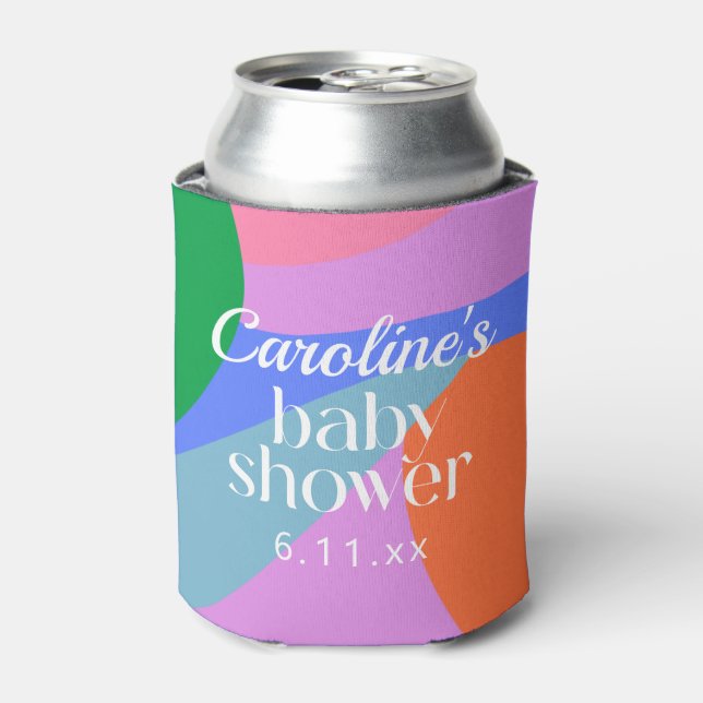 Colourful Baby Shower Abstract Waves Modern Custom Can Cooler (Can Front)