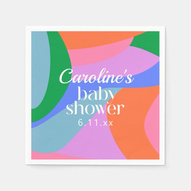 Colourful Baby Shower Abstract Waves Modern Custom Napkin (Front)