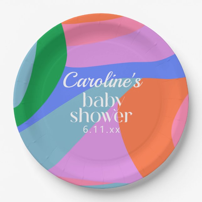 Colourful Baby Shower Abstract Waves Modern Custom Paper Plate (Front)