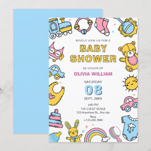 Colourful Baby toys baby shower  Invitation