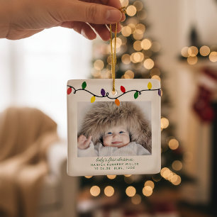 Colourful Baby's First Christmas Lights Ceramic Ornament