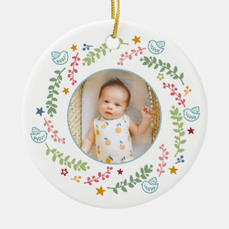 Colourful Baby's First Christmas Photo Ceramic Ornament