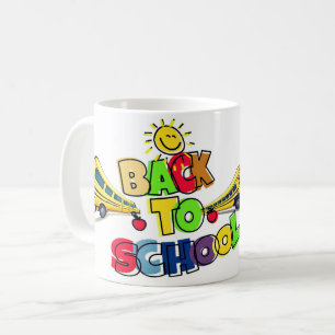 Colourful Back to School Cartoon Design with Schoo Coffee Mug