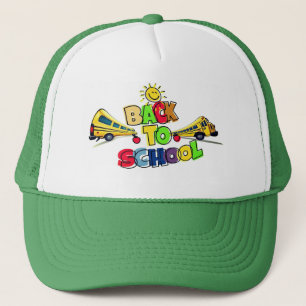 Colourful Back to School Cartoon Design with Schoo Trucker Hat