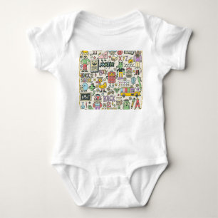 Colourful back to school doodles baby bodysuit