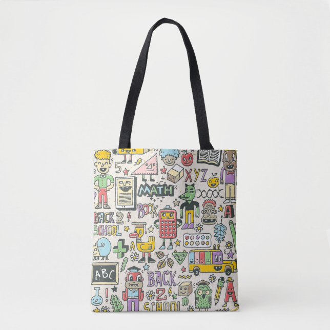 Colourful back to school doodles tote bag (Front)