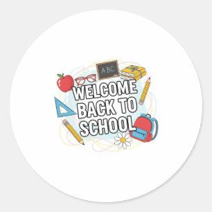 Colourful Back to School Illustration Classic Round Sticker