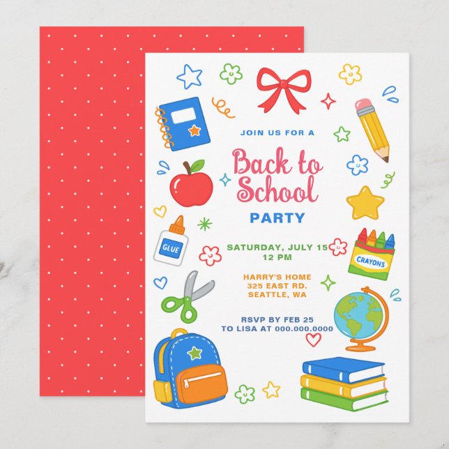 Colourful Back To School Party Invitation (Front/Back)