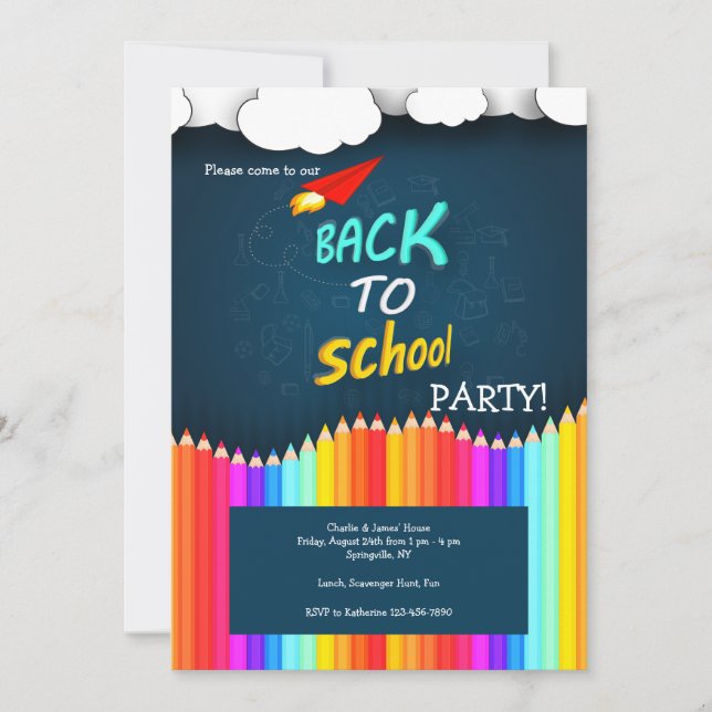 Colourful Back to School Party Invitation (Front)