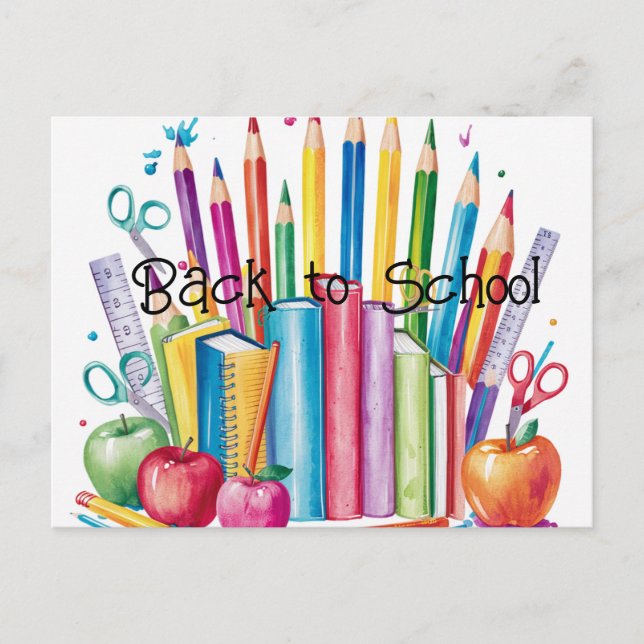 Colourful Back to School Supplies Postcard (Front)
