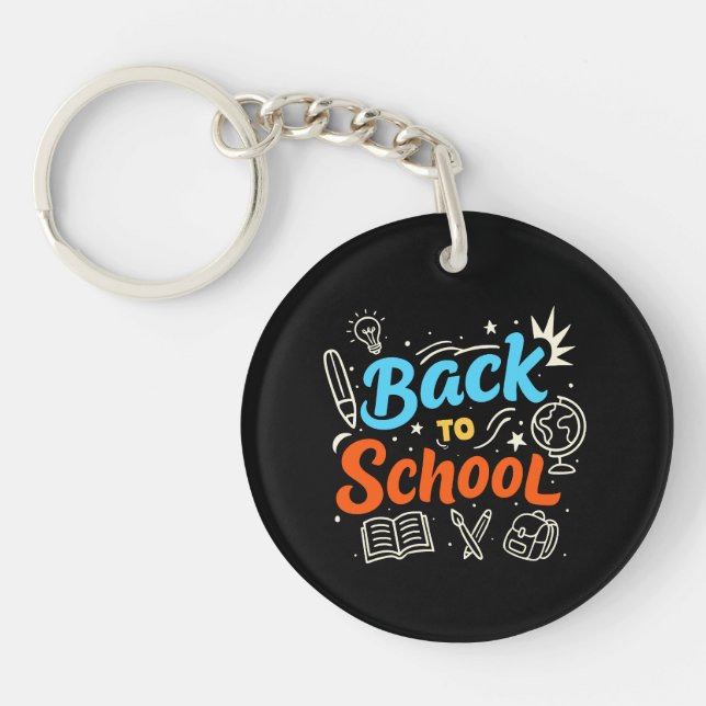 Colourful Back to School Typography Design Key Ring (Front)