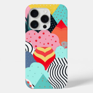 Colourful background of shapes, dots and lines iPhone 15 pro case