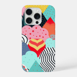 Colourful background of shapes, dots and lines	 iPhone 15 pro case
