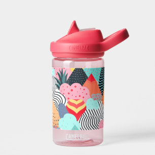 Colourful background of shapes, dots and lines water bottle