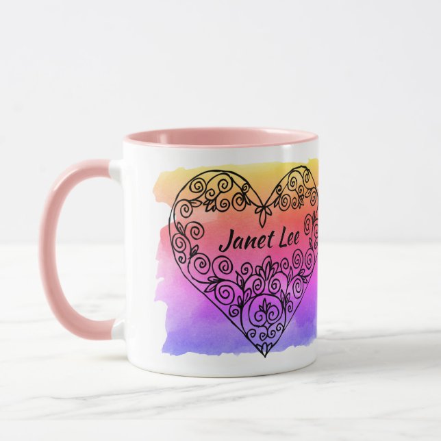 Colourful Background Personalised Black Heart Mug (Left)