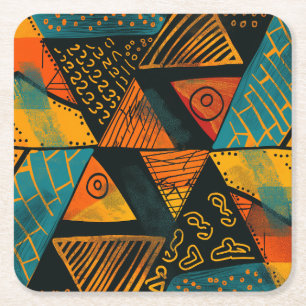 Colourful background with African motifs Square Paper Coaster