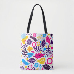 Colourful background with hand drawn floral elemen tote bag