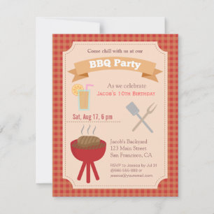 Colourful backyard bbq party, plaid pattern invitation