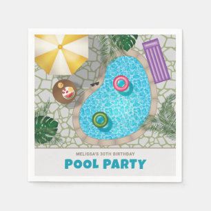 Colourful Backyard Swimming Pool Birthday Party Napkin