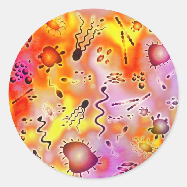 Colourful Bacteria Classic Round Sticker (Front)