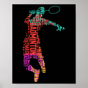 Colourful Badminton Player _ Shuttle Racket _ Badm Poster