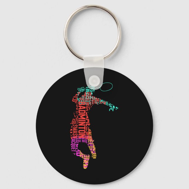 Colourful Badminton Player Shuttle Racket Badminto Key Ring (Front)