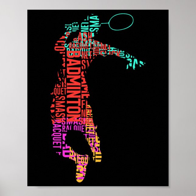 Colourful Badminton Player Shuttle Racket Badminto Poster (Front)