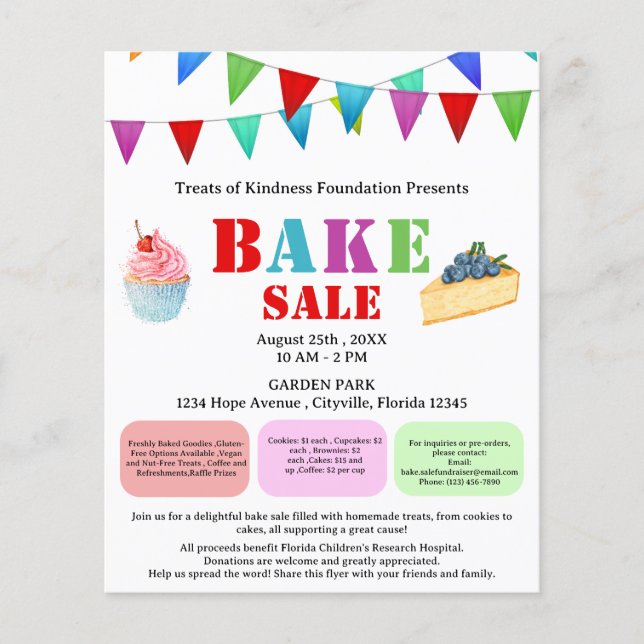 Colourful Bake or Cake Sale Fundraiser Flyer (Front)