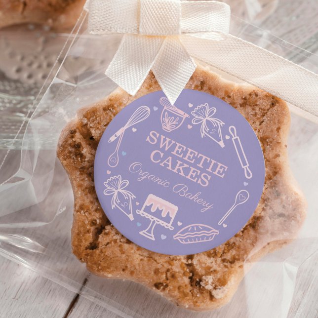 Colourful Baking & Cooking Utensil Purple & Pink Classic Round Sticker (Creator Uploaded)