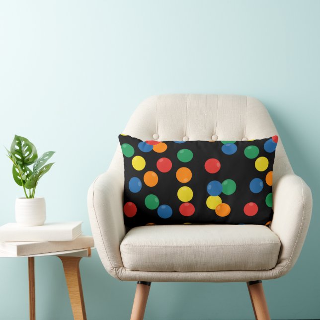 Colourful Ball Black Pattern Lumbar Cushion (Chair)