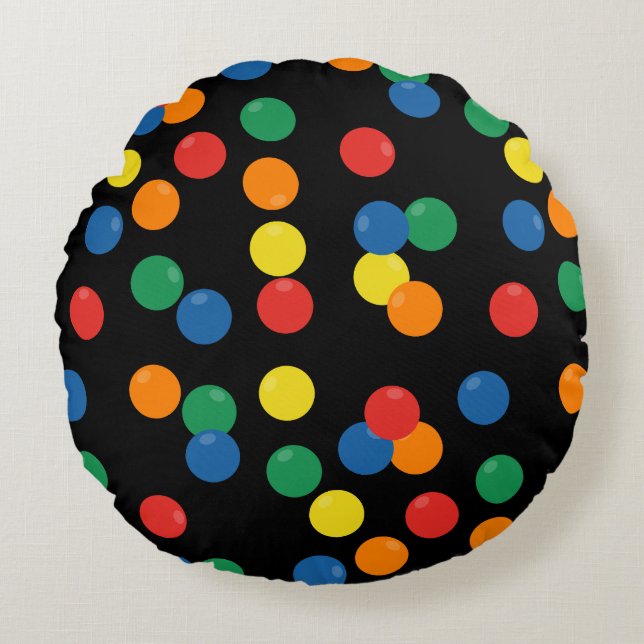 Colourful Ball Black Pattern Round Cushion (Front)